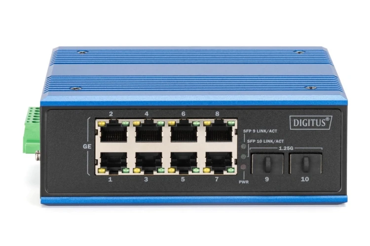 Industrialny 8+2-Port Gigabit Ethernet Switch 8 Port GE RJ 54, 2 GE SFP Port