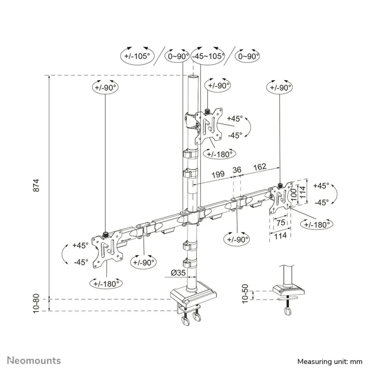 Neomounts DS60-600BL2-1 uchwyt / stojak do monitorów 81,3 cm (32") Biurko Czarny