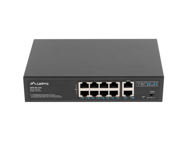 Lanberg Switch PoE+ Rack 10"/19" RSFE-8P-2GE-120