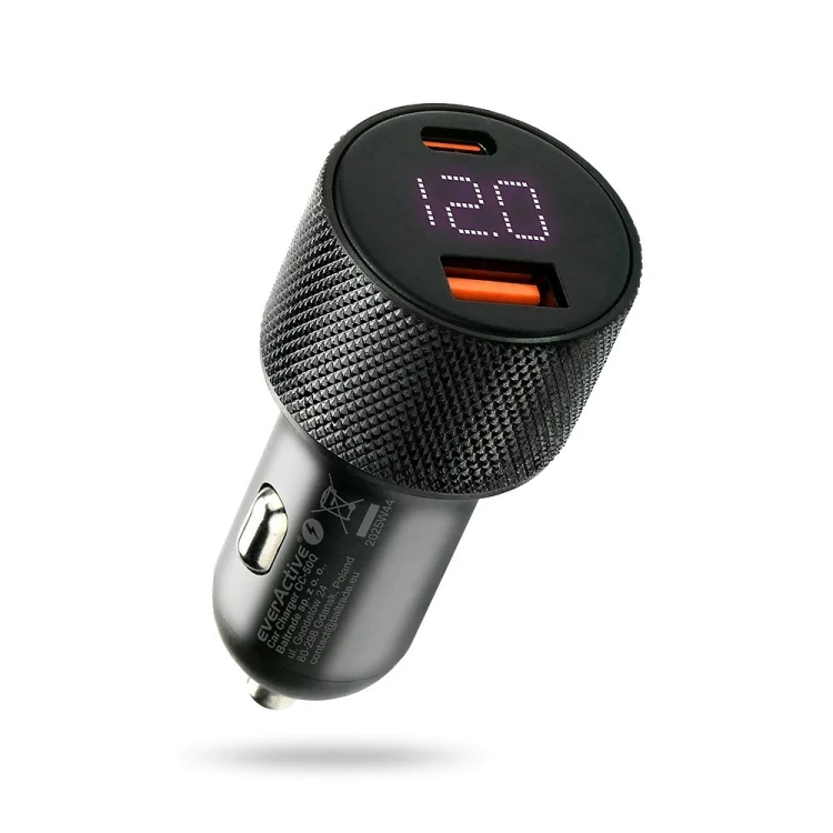 EVERACTIVE ŁADOWARKA SAMOCHODOWA 1X USB QC3.0, 1 X USB-C PD 75W CZARNA CC-50Q