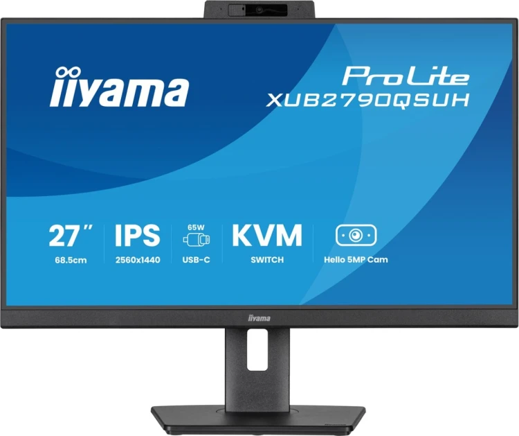 Monitor iiyama XUB2790QSUH-B2 27" IPS-panel 2560x1440 100Hz Windows Hello Kamera 5MP Auto Focus 15cm regulacja wysokości stojaka 4ms 250