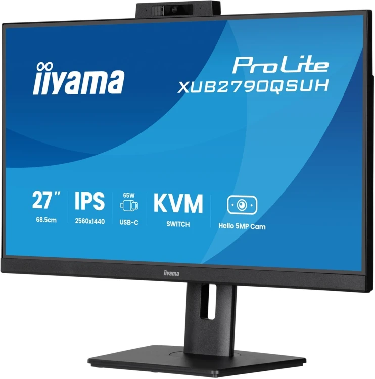 Monitor iiyama XUB2790QSUH-B2 27" IPS-panel 2560x1440 100Hz Windows Hello Kamera 5MP Auto Focus 15cm regulacja wysokości stojaka 4ms 250