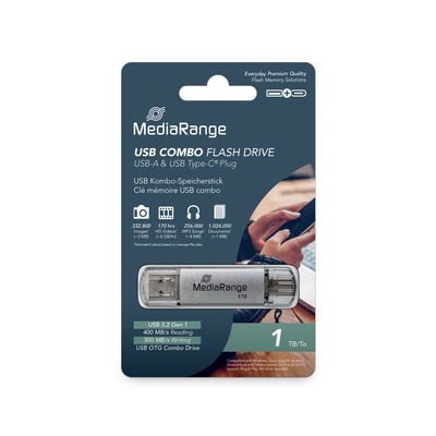 MediaRange MR941-1 pamięć USB 1 TB USB Type-A / USB Type-C 3.2 Gen 1 (3.1 Gen 1) Srebrny