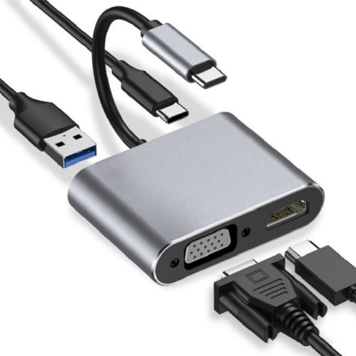 Hub USB Typ-C 4w1 USB 3.0 + PD 100W + HDMK 4k30Hz + VGA FullHD