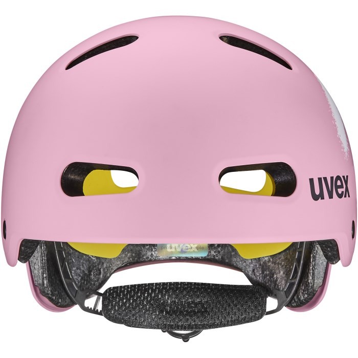 Kask rowerowy dziecięcy UVEX Kid 4 Style MIPS, sprawy strawberry matt