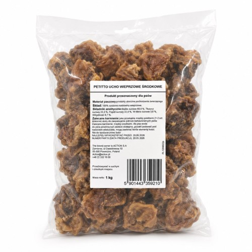 PETITTO Ucho wieprzowe środkowe przysmak dla psa 1kg