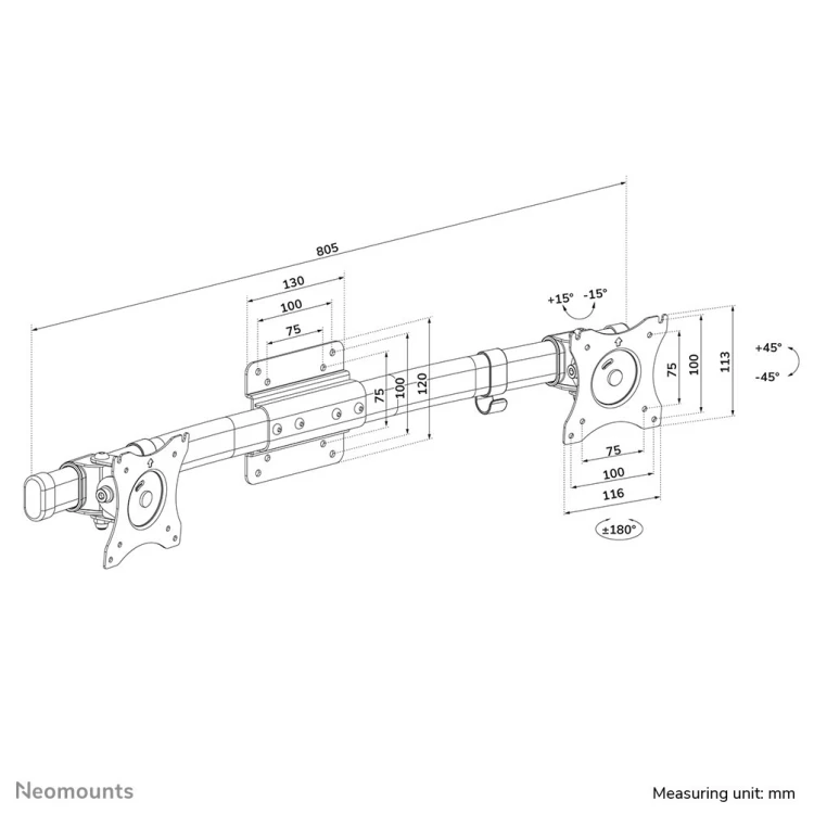 Neomounts FPMA-CB100BLACK uchwyt / stojak do monitorów 68,6 cm (27") Ściana Czarny