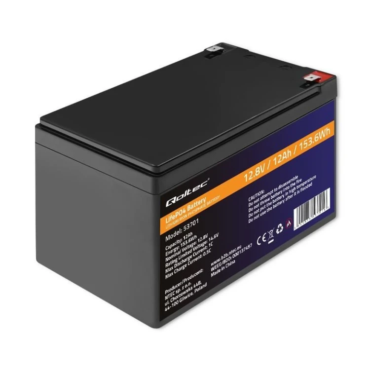 Qoltec Akumulator LiFePO4 Litowo-Żelazowo-Fosforanowy 12.8V 12Ah 153.6Wh BMS