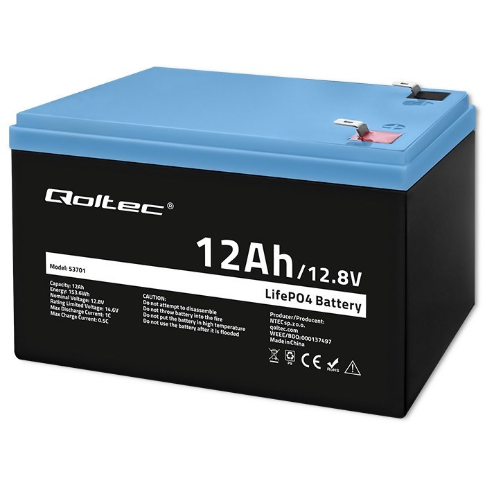 Qoltec Akumulator LiFePO4 Litowo-Żelazowo-Fosforanowy 12.8V 12Ah 153.6Wh BMS