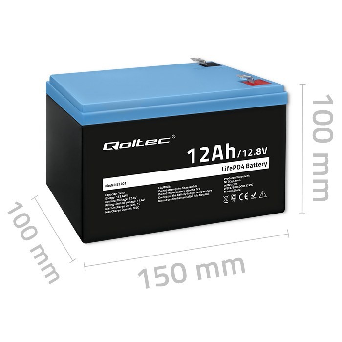 Qoltec Akumulator LiFePO4 Litowo-Żelazowo-Fosforanowy 12.8V 12Ah 153.6Wh BMS