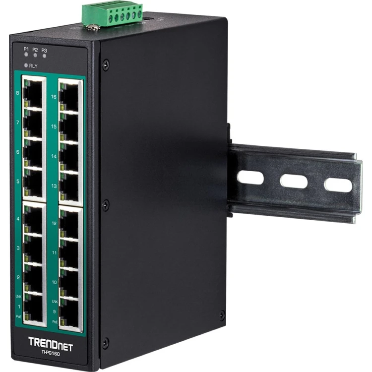 TRENDnet Industrie Switch 16 Port Gbit PoE+  DIN-Rail Metall