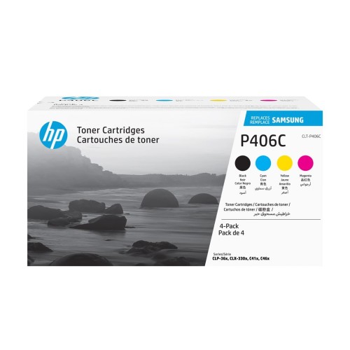 Samsung Zestaw 4 oryginalnych błękitnych, purpurowych, żółtych i czarnych tonerów HP CLT-P406C