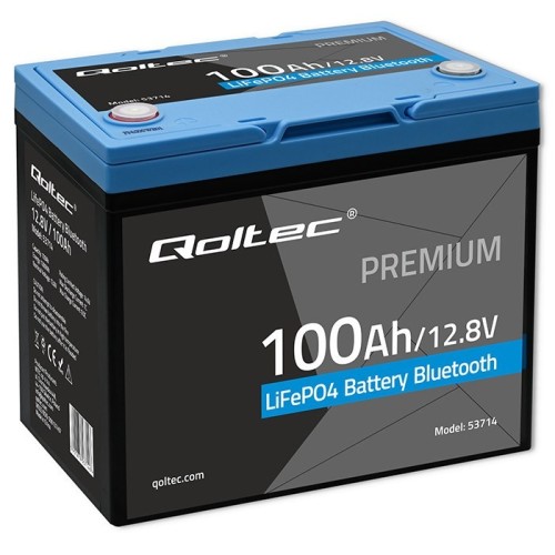 Akumulator Qoltec LiFePO4 53714 Litowo-Żelazowo-Fosforanowy | 12.8V | 100Ah | 1280Wh | Bluetooth | BMS