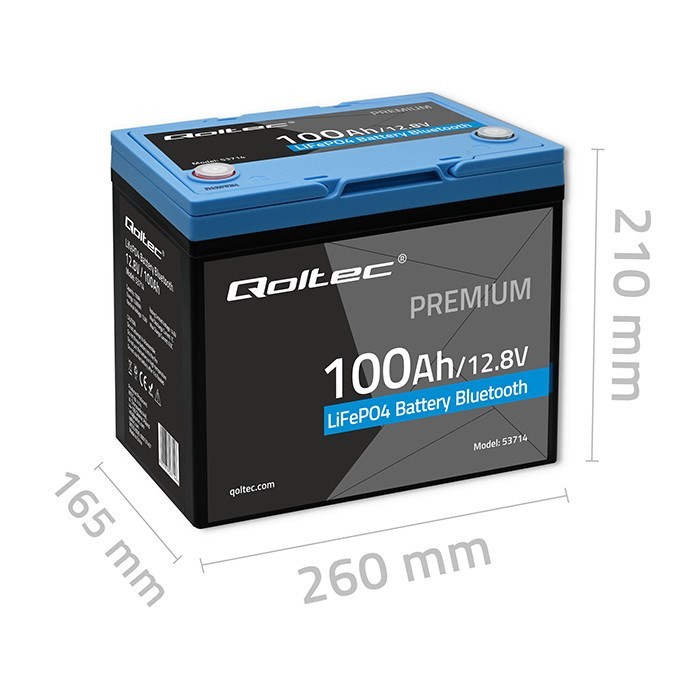 Akumulator Qoltec LiFePO4 53714 Litowo-Żelazowo-Fosforanowy | 12.8V | 100Ah | 1280Wh | Bluetooth | BMS