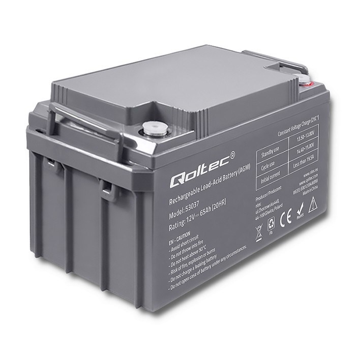 Qoltec Akumulator AGM  | 12V | 65Ah  | max 780A