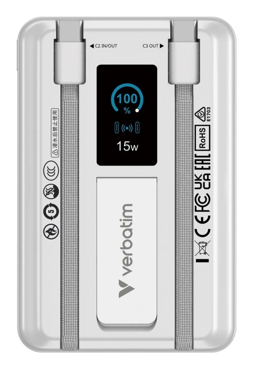 Verbatim 32273 bank mocy Litowo-polimerowy (LiPo) 10000 mAh Bezprzewodowe ładowanie Srebrny