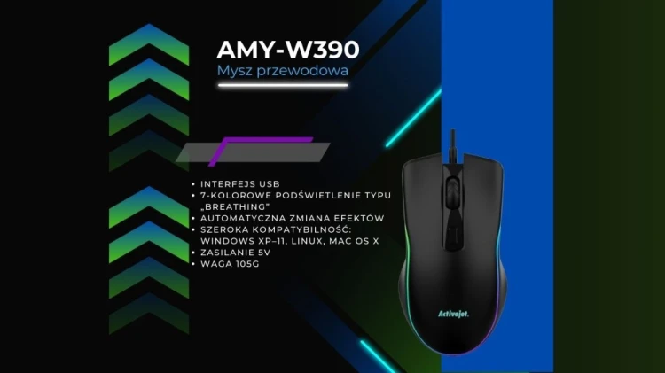 Activejet mysz Podgrzewana AMY-W390 + Activejet podkładka pod mysz czarna żelowa za 1 zł