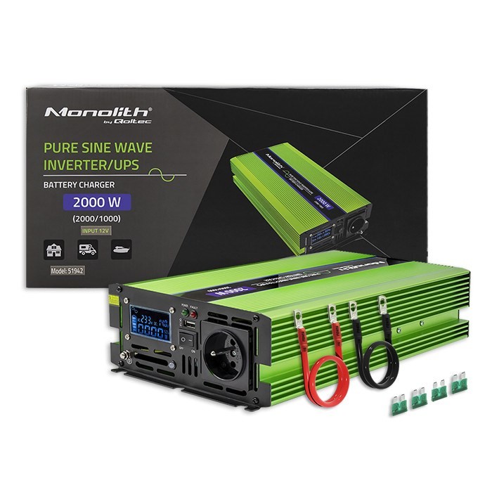 Qoltec Monolith adapter zasilający/ inwentor Automatyczna 2000 W Zielony