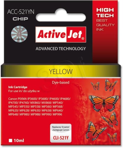 Activejet ACC-521YN Tusz  (zamiennik Canon CLI-521Y; Supreme; 10 ml; żółty)