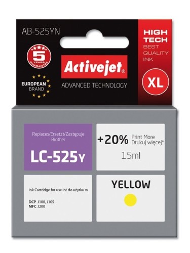 Activejet AB-525YN Tusz  (zamiennik Brother LC525Y; Supreme; 15 ml; żółty)