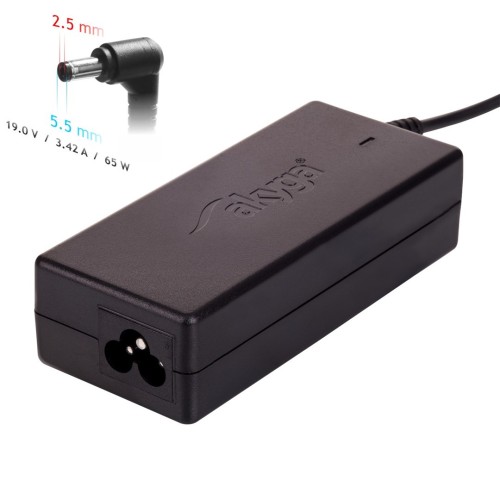 Zasilacz sieciowy Akyga AK-ND-01 do notebooka Acer, Asus, BenQ, DELL, Fujitsu-Siemens, HP, IBM, Lenovo, Toshiba (19 V; 3,42 A; 65W; 5.5 mm x 2.5 mm)