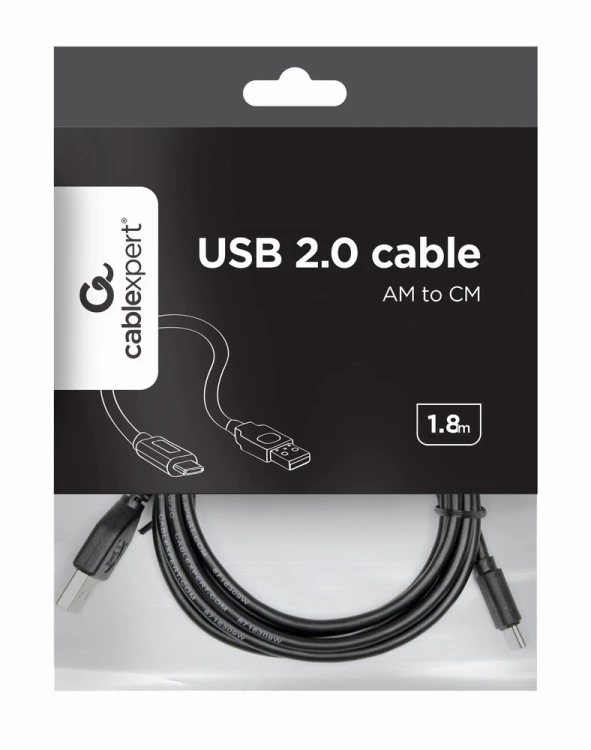 Kabel GEMBIRD CCP-USB2-AMCM-6 (USB 2.0 M - USB typu C M; 1,8m; kolor czarny)
