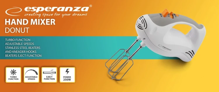 Mikser ręczny Esperanza Donut EKM009 (250W; kolor biały)