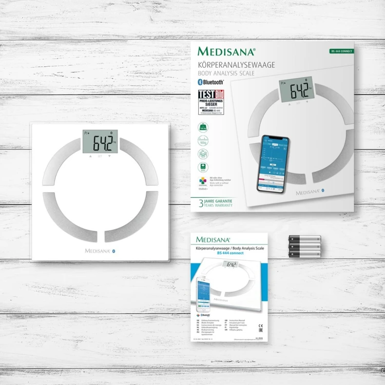 Waga analityczna Connect Medisana BS 444 do 8 użytkowników | Bluetooth | biały