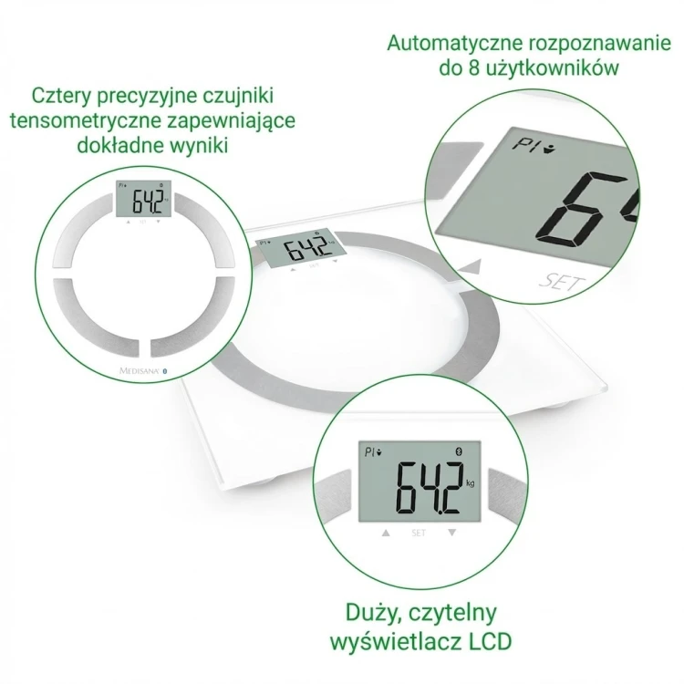 Waga analityczna Connect Medisana BS 444 do 8 użytkowników | Bluetooth | biały