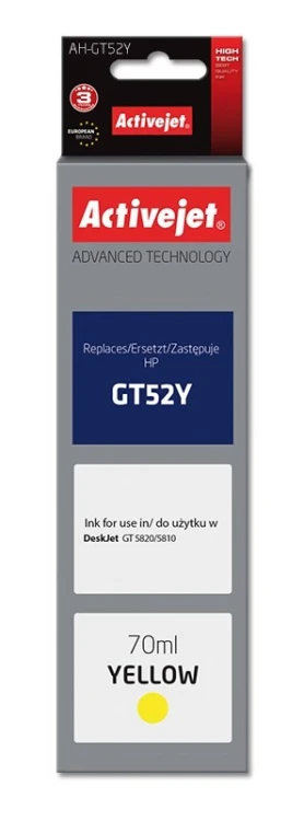Activejet AH-GT52Y Buteleczka z tuszem z atramentem (zamiennik HP GT52Y M0H56AE; Supreme; 70 ml; 8000 stron, żółty)