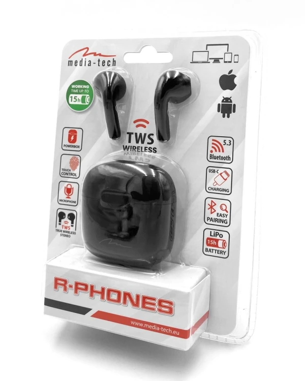 Słuchawki Media tech MT3589K (douszne; Bluetooth; z wbudowanym mikrofonem; kolor czarny