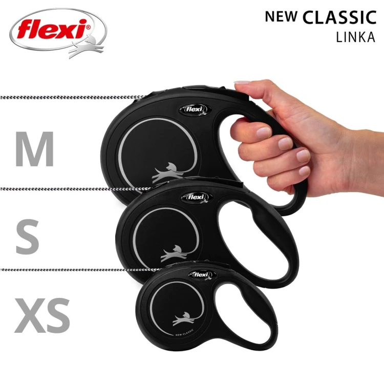 Smycz flexi automatyczna New Classic S linka 5 m - dla psa do 12 kg, kolor czarny