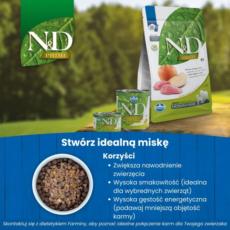 FARMINA N&D Prime Wild Boar & Apple Adult Medium & Maxi - sucha karma dla psa - 12kg