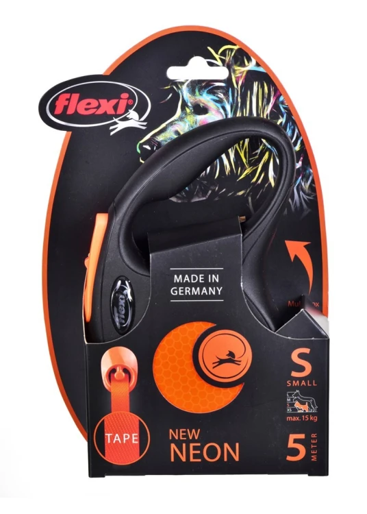 FLEXI Smycz automatyczna New Neon S taśma 5 m kol. pomarańczowy