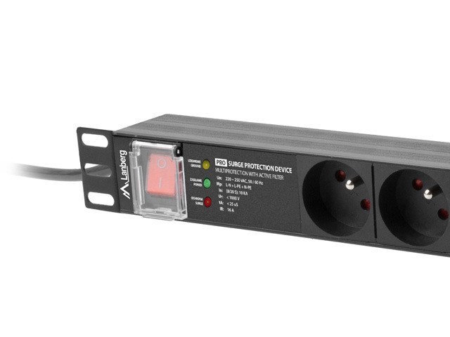LANBERG LISTWA ZASILAJĄCA RACK PDU PRO 19" (1U, 16A, 7X 230V PL, 2M, CZARNA) PDU-PRO-07E-0200-BK