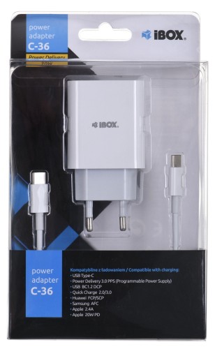 ŁADOWARKA SIECIOWA I-BOX C-36 PD20W USB-C + USB-A