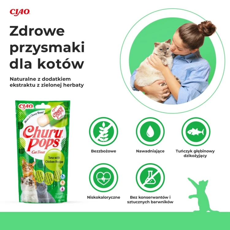 INABA Churu Pops Tuńczyk z kurczakiem - przysmak dla kota - 4x15 g