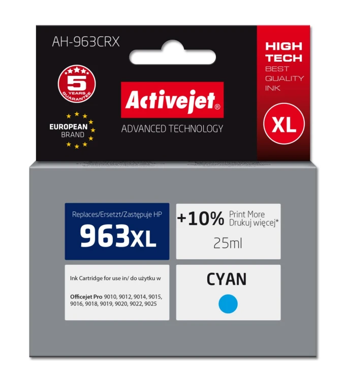 Activejet AH-963CRX Tusz (zamiennik HP 963XL 3JA27AE; Premium; 1760 stron; 25 ml, niebieski)