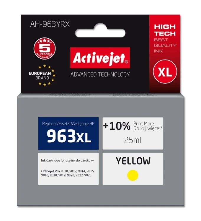 Activejet AH-963YRX Tusz (zamiennik HP 963XL 3JA29AE; Premium; 1760 stron; 25 ml, żółty)