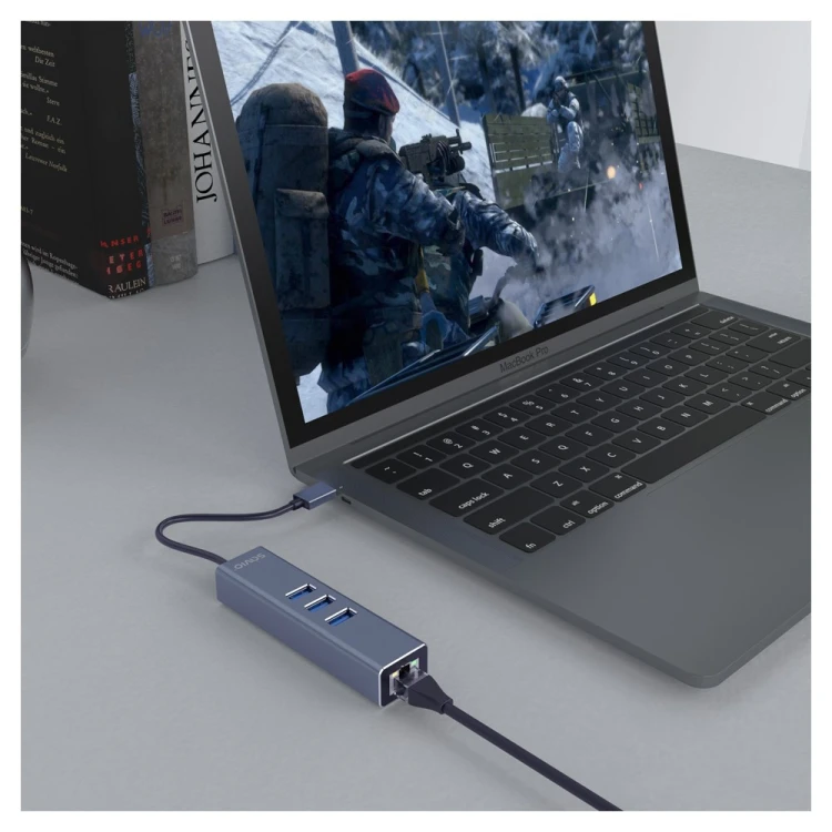 SAVIO AK-58 3-PORTOWY HUB USB-A Z ADAPTEREM RJ-45