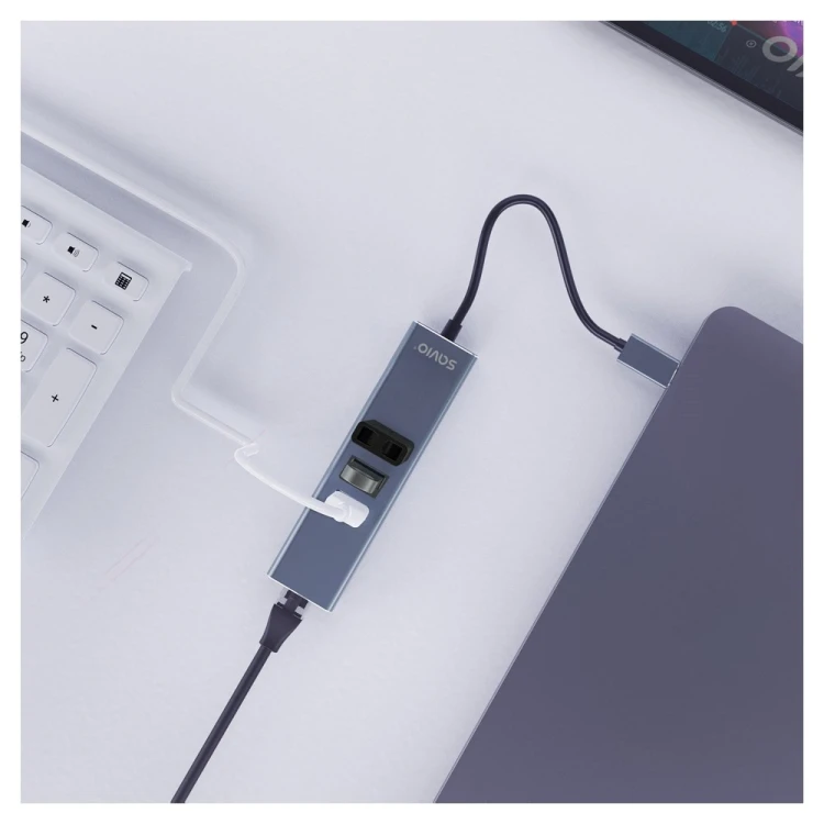 SAVIO AK-58 3-PORTOWY HUB USB-A Z ADAPTEREM RJ-45