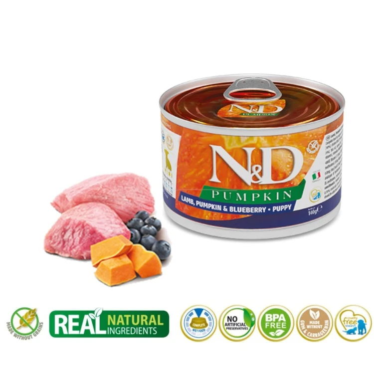 FARMINA N&D Dog Lamb, pumpkin, blueberry Mini Puppy - mokra karma dla szczeniąt - 140 g