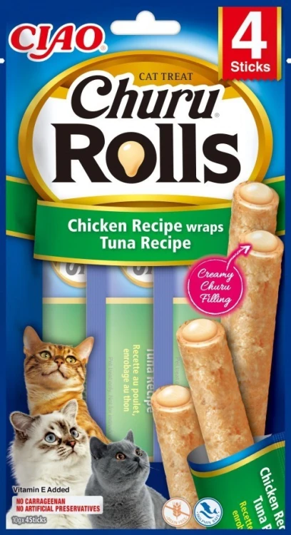 INABA Churu Rolls Tuńczyk z kurczakiem  - przysmak dla kota - 4x10 g