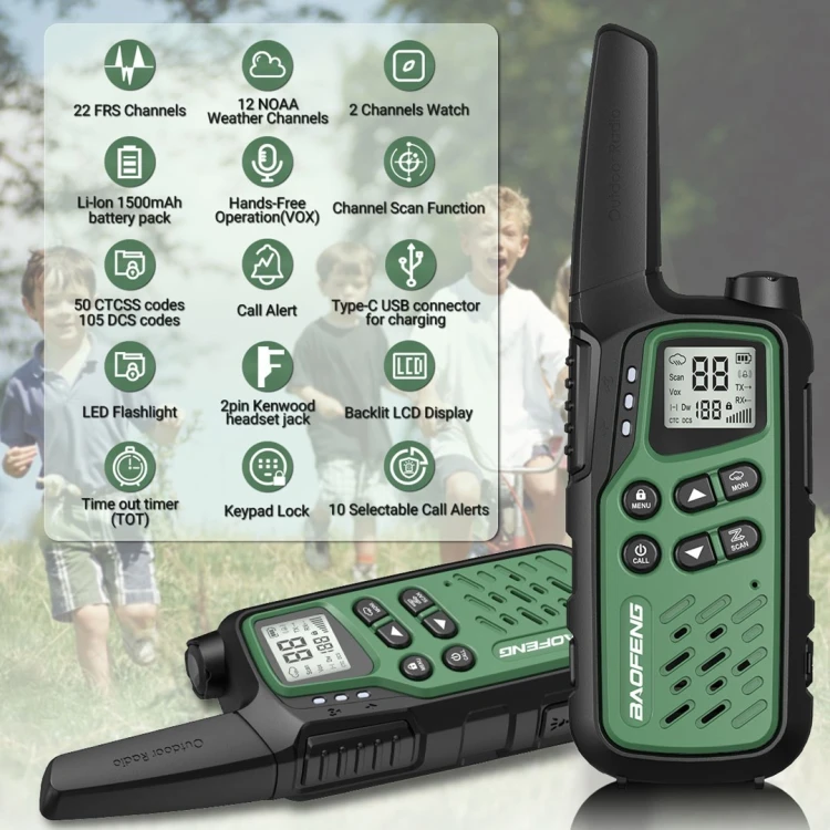 Krótkofalówka Baofeng BF-T25E zielona, 2 sztuki