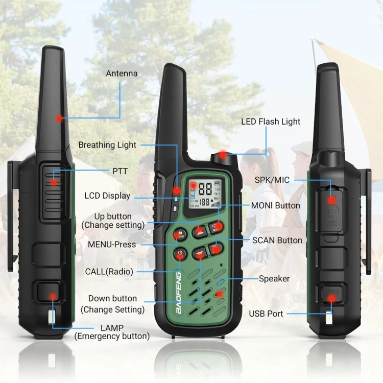 Krótkofalówka Baofeng BF-T25E zielona, 2 sztuki