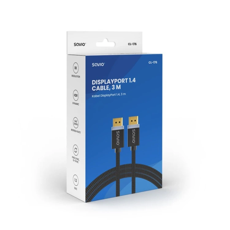 SAVIO KABEL DISPLAYPORT M - DISPLAYPORT M, V1.4, 3M, CZARNY, CL-176
