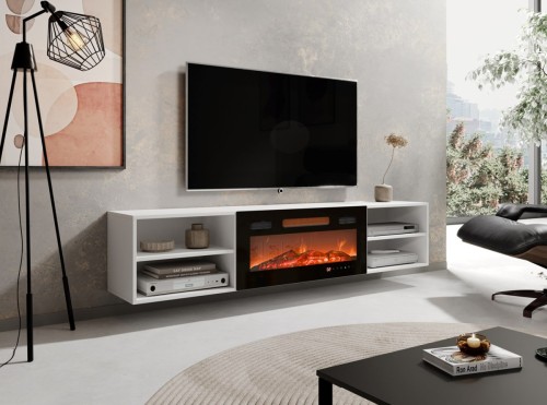 Szafka RTV POLO 180x33x39 biały + kominek czarny