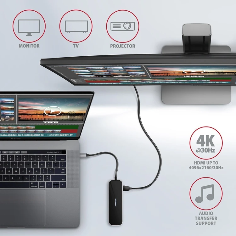 Axagon HMC-6GL stacja dokująca USB 3.2 Gen 1 (3.1 Gen 1) Type-C Czarny, Szary