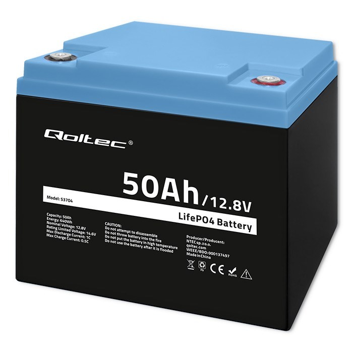 QOLTEC AKUMULATOR LIFEPO4 LITOWO-ŻELAZOWO-FOSFORANOWY | 12.8V | 50AH | 640WH | BMS