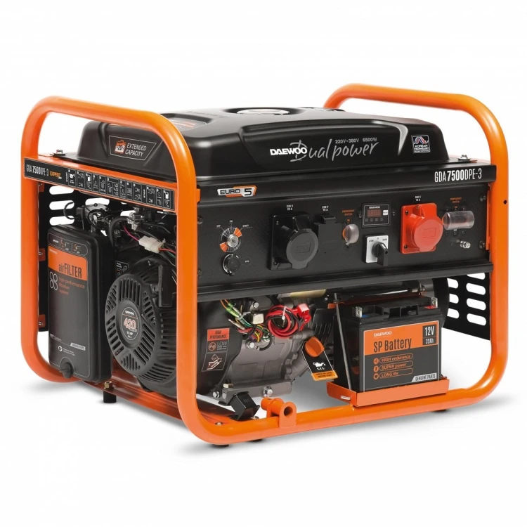 Daewoo GDA 7500DPE-3 agregat prądotwórczy 6000 W 30 l Benzynowy Pomarańczowy, Czarny